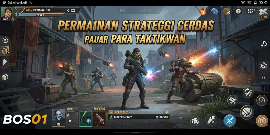 Screenshot gameplay BOS01 menampilkan suasana pertempuran yang intens.