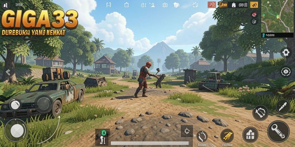 Screenshot gameplay GIGA33 menampilkan dunia terbuka yang luas dan mendetail.