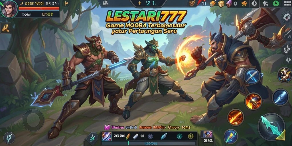 Screenshot gameplay LESTARI777 menampilkan aksi pertarungan karakter MOBA yang seru.