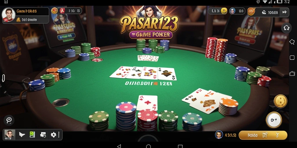 Screenshot gameplay utama PASAR123 yang menunjukkan aksi seru permainan Poker.