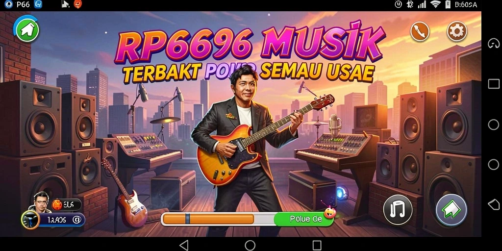 Tampilan gameplay RP66 dengan berbagai alat musik dan lagu.
