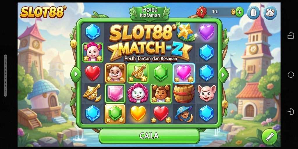 Screenshot SLOT88 menampilkan kombinasi seru dalam gameplay Match-3.